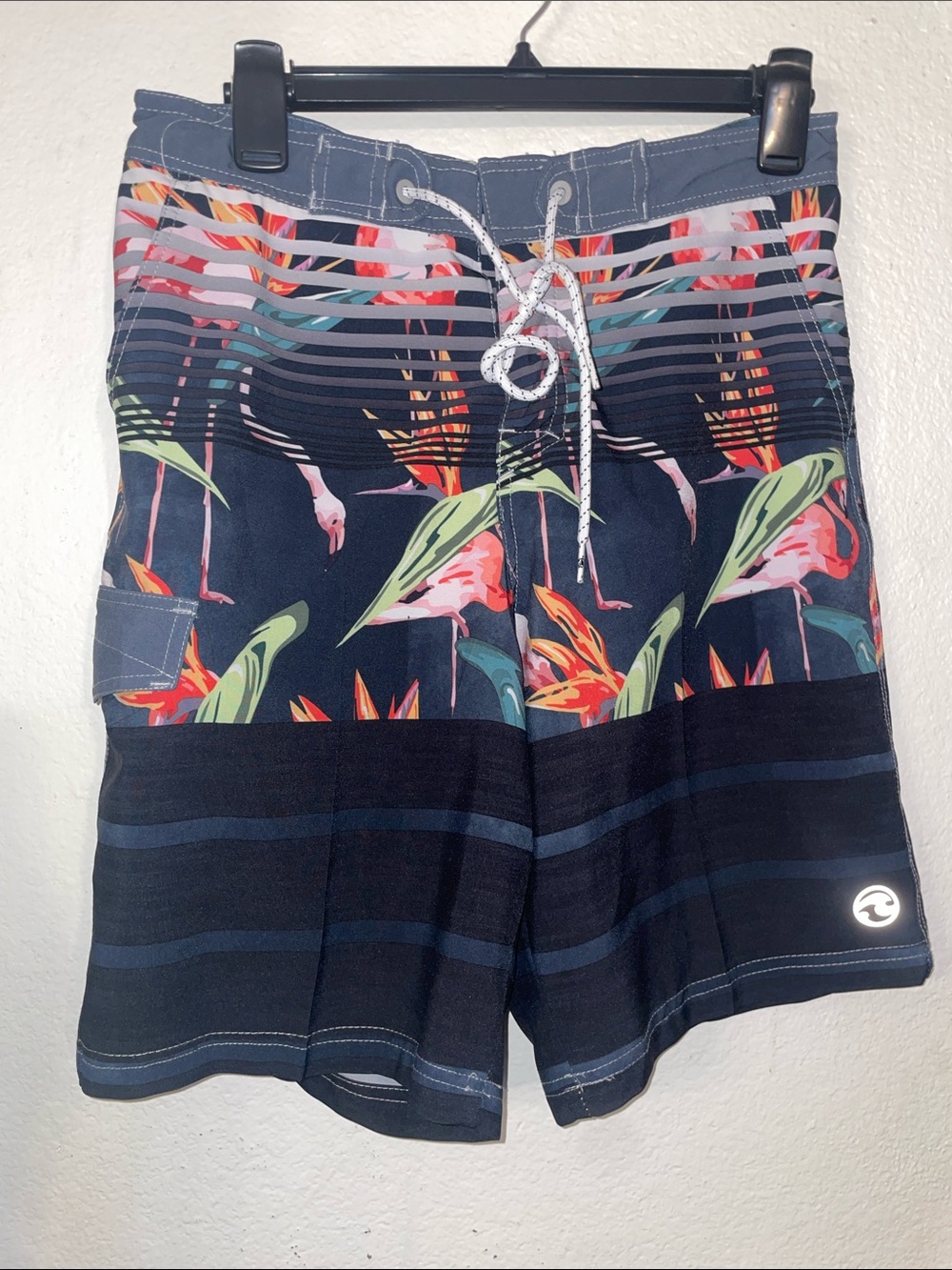 Ocean Current Black Flamingo Print Board Shorts